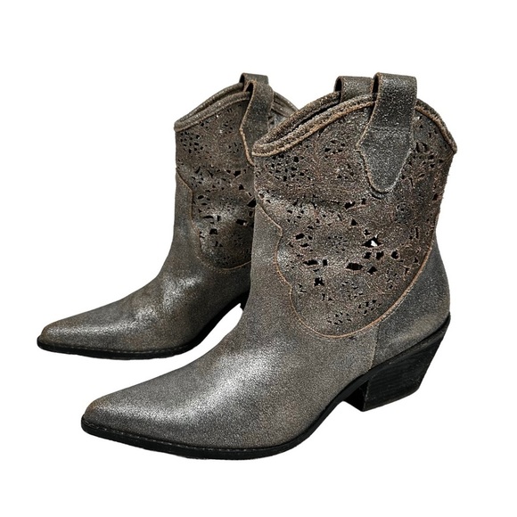 DONALD J. PLINER Bottie Short Metallic Brushed Suede Cowboy Boots - Picture 1 of 10